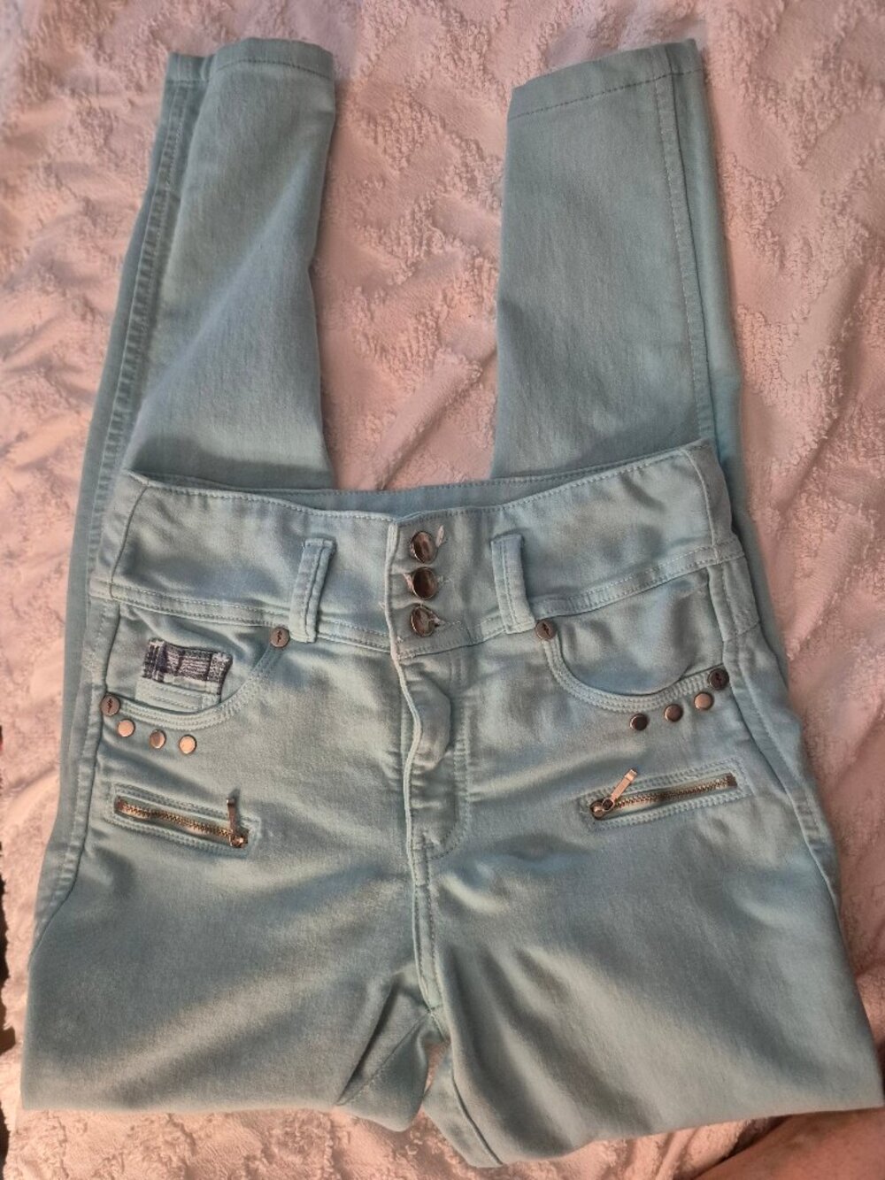 Bon Bon Up Jeans. Size 12/7. Tight fit baby blue